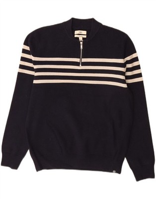 Marks & Spencer Herren Zip Neck Pullover Sweater Large Navy Blau Gestreift BX04