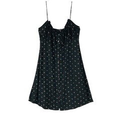 Madewell Black Floral Mini Dress 8 Button Front Ruffle V-Neck Spaghetti Strap