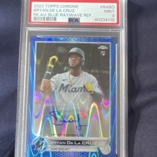 Topps 2022 Chrome Rookie Autographs Bryan De La Cruz Blue RayWave /150 PSA 9