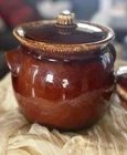 Vintage Hull Brown Drip Bean Pot Casserole With Lid Oven Proof USA Stoneware