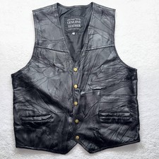 Italian Stone Design Leather Vest Mens Large Black Patchwork Biker Western Lined