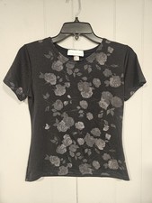 Andre Sauvage Blouse Womens Small Black Tan Floral Gothic Roses Top Made In USA