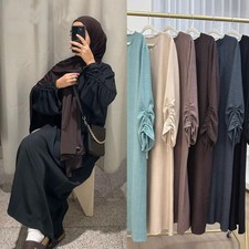 Eid Muslim Abaya Dress Lace Up Sleeve Modest Kaftan Robe for Ramadan Prayer