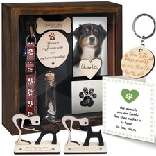 8.6 Pet Memorial Shadow Box, Rustic Collar Holder Picture Frame, Paw Print Ki...