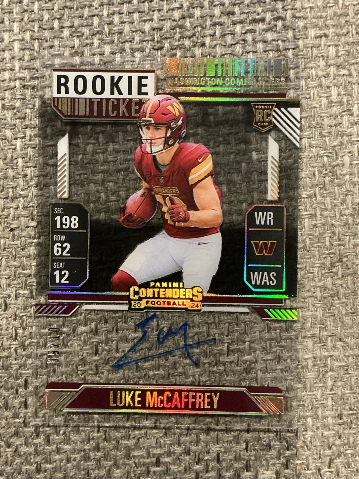 2024 Contenders Rookie Ticket Commanders Clear Luke McCaffrey SSP /10 RC Auto