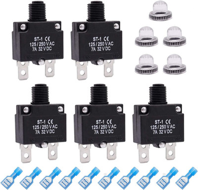 Mxuteuk 5Pcs 7Amp Circuit Breakers Push Button Manual Reset 125/250V AC 32V Dc,O