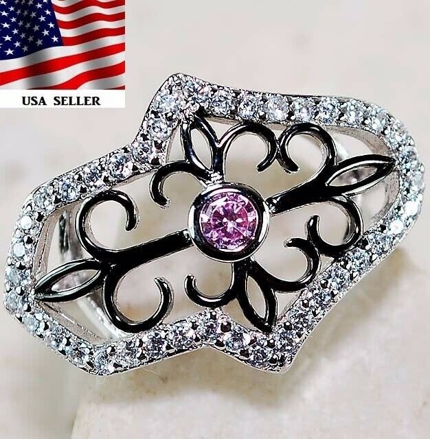 Fleur De Lis 1CT Heat Treated Pink Topaz 925 Sterling Silver Ring Sz 7 &5-5