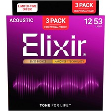 Elixir BONUS PACK Nanoweb Coating 8020 Bronze Light Acoustic Guitar Strings