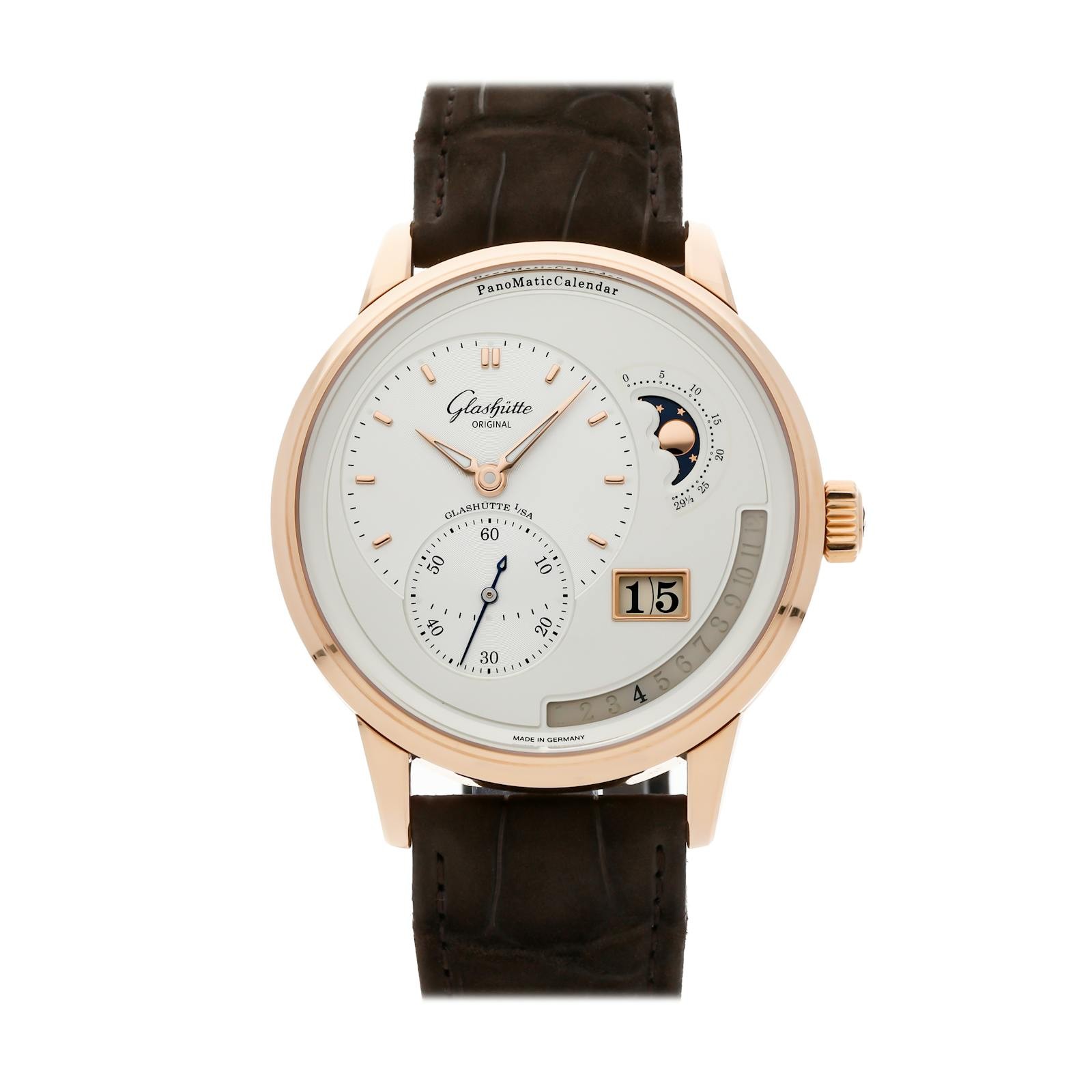 Glashutte Original PanoMaticCalendar Moon Auto Rose Gold Watch 1-92-09-02-05-62
