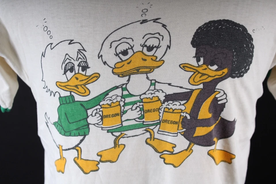 Vintage 70s Champion Oregon Ducks Afro Drunk T-Shirt Mens Size Large USA - Image 2 of 4