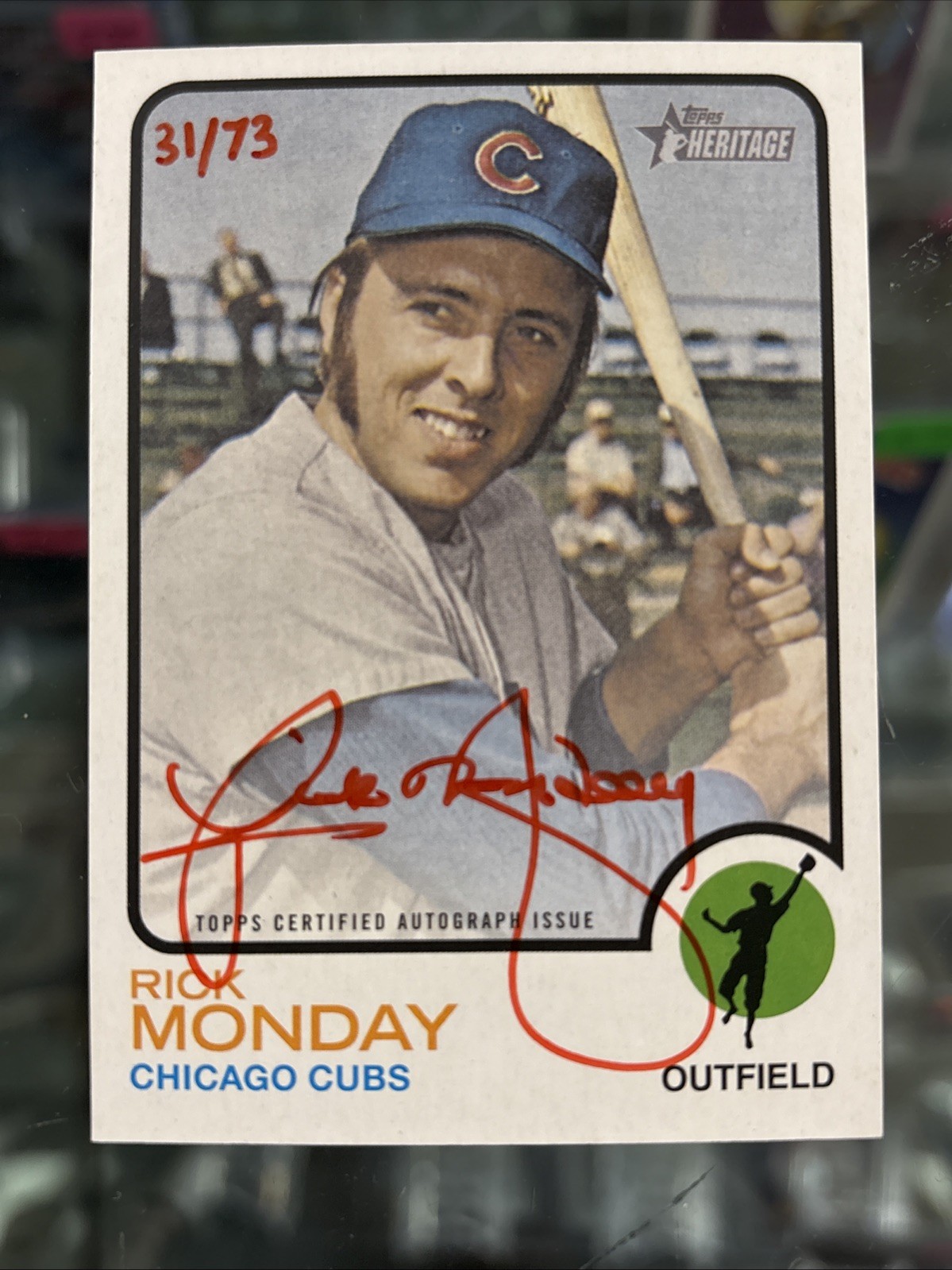 RICK MONDAY 2022 Topps Heritage #ROA-RM Real One Red Ink Auto 31/73