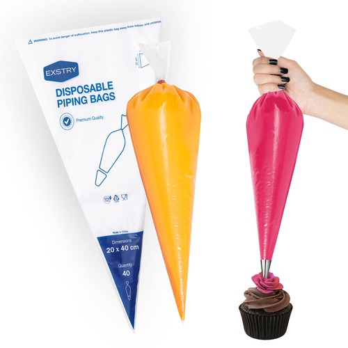 EXSTRY Large Piping Bags Disposable - 16 Inch Pack of 40 Thick, Tear-Proof