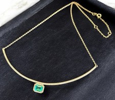 GORGEOUS Designer 14k Yellow Gold Emerald and Diamond 1.05 CTW Collar Necklace 