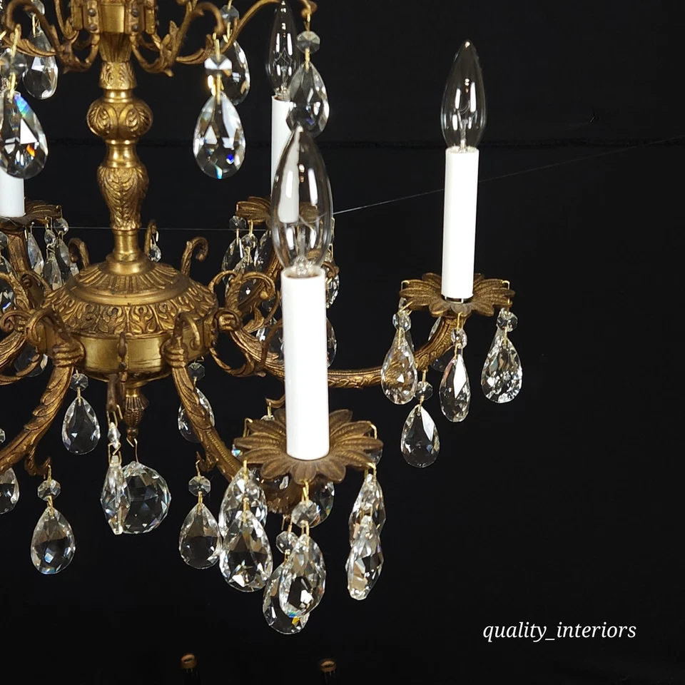 Candelabro antigo francês latão pátina escura 6 luzes corte cintilante cristal chumbo - Imagem 4 de 4