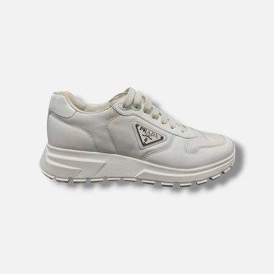 Prada Men's White Prax 01 Re-Nylon and Brushed Leather Sneakers Size UK:7 US:8