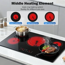 36 inch Electric Cooktop,5Burners 9000W Built-in Glass Ceramic 9 Power Levels