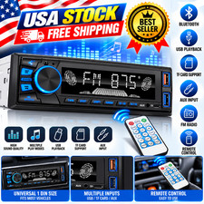 Single DIN Bluetooth Car Stereo Radio USB AUX FM Receiver with Remote