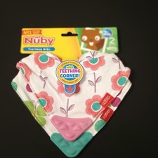 Nuby Cotton Teething Bibs 2 Pack Dribble Catcher Bandana Drool 3m Multicolor