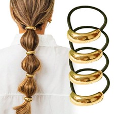 4 PCS Gold Metal Hair Ties Geometric Elastic Cuff Wrap Thick Accessories