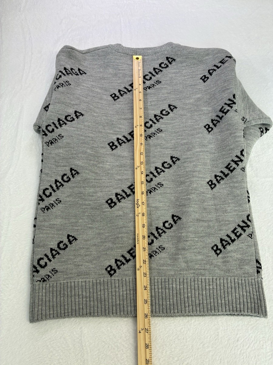Balenciaga Logo Knit Gray Black Men's Pullover Sweater Crew Neck