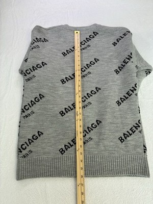Balenciaga Logo Knit Gray Black Men's Pullover Sweater Crew Neck