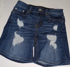 Indigo Rein Shorts Denim Women Size 7 Mid Rise Distressed Denim Stretch