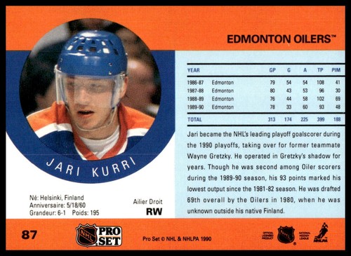 1990-91 Pro Set #87b Jari Kurri Signed with Milan - Afbeelding 2 van 2