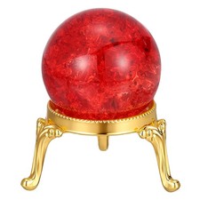 Crystal Ball 40mm, Ice Cracked Glass Ball with Metal Stand, Red/Gold