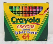 Vtg 1997 Binney Smith Crayola 64 Pack Crayons Box Built In Sharpener Non Toxic
