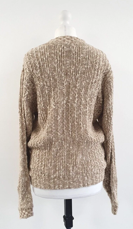 Cárdigan Orvis Talla Pequeña Pequeño Beige Marrón Blanco Cable Grueso Tejido Foto 3 de 4