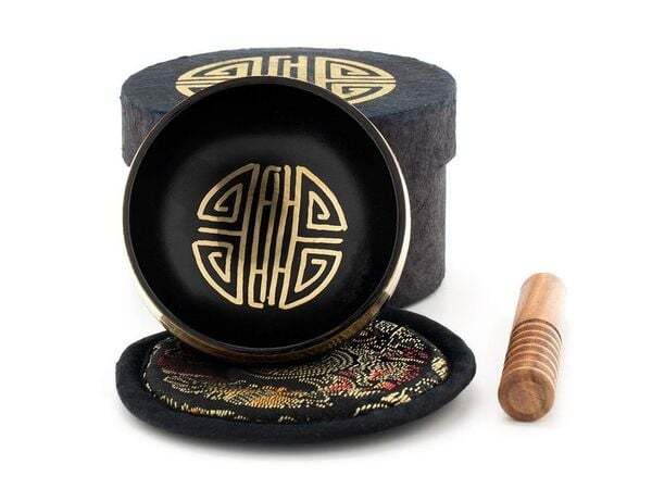 Thumbnail - Kleine Schwarze Klangschalen In Schwarzer, Runder Box Mit