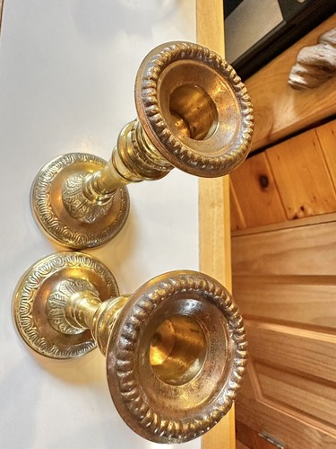 Vintage Nora Fenton Solid Brass Candlesticks 7.25” Master Artisans India Ornate - Picture 4 of 7