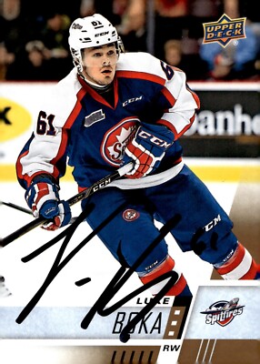 Luke Boka - Signed 2017-18 Upper Deck CHL Hockey Card #215 - Windsor Spitfires