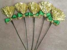 Set of Mini Horse Decorations - Green, Gold Mane, Tail, Flowers