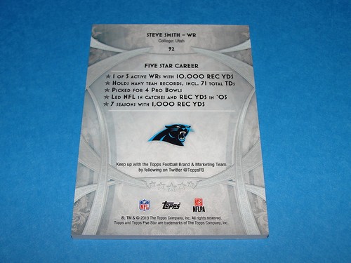 2013 Topps Five Star STEVE SMITH #92 Premium SP/208 PANTHERS-RAVENS Utah UTES - Picture 2 of 2