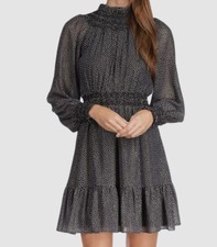 $225 Michael BY Michael Kors Women's Black Dot Print Smocked Dress Size XXL