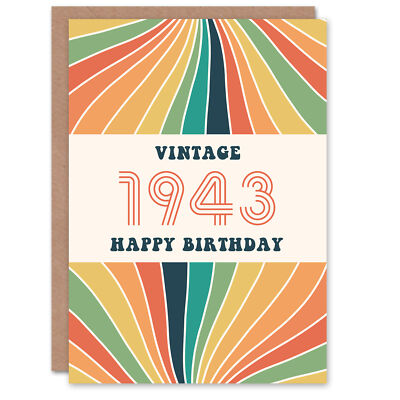 Vintage Retro Him Her Rainbow Born 1943 Aged 82 Years Old 82nd Birthday Card