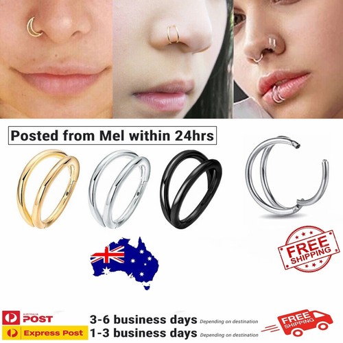 Surgical Steel 16G Double Stack Nose Ear Hinged Ring Clicker | eBay