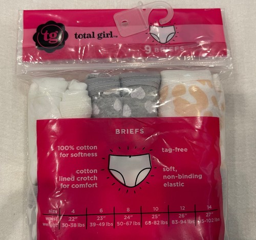 TG Total Girl Girls Panty Underwear Pack of 9 Briefs Size: 4 Beige/White/Grey - Picture 3 of 3