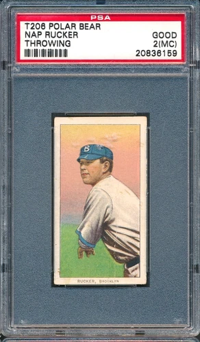T206 Polar Bear: NAP RUCKER Throwing, Brooklyn  2 Backs & weird front ~ PSA 2 mc