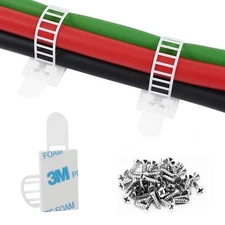 100 Pcs 3.35Inch Adjustable Adhesive Nylon Cable Strap Wire Clips Cord Organizer