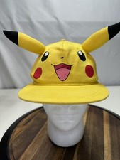 Pokemon Pikachu 3D Face Hat Ears Baseball Cap Yellow Size YOUTH Snapback