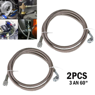 2Pcs 3 AN 60'' Stainless Braided TFE Brake Line Straight x 90° -3 Brake Hose