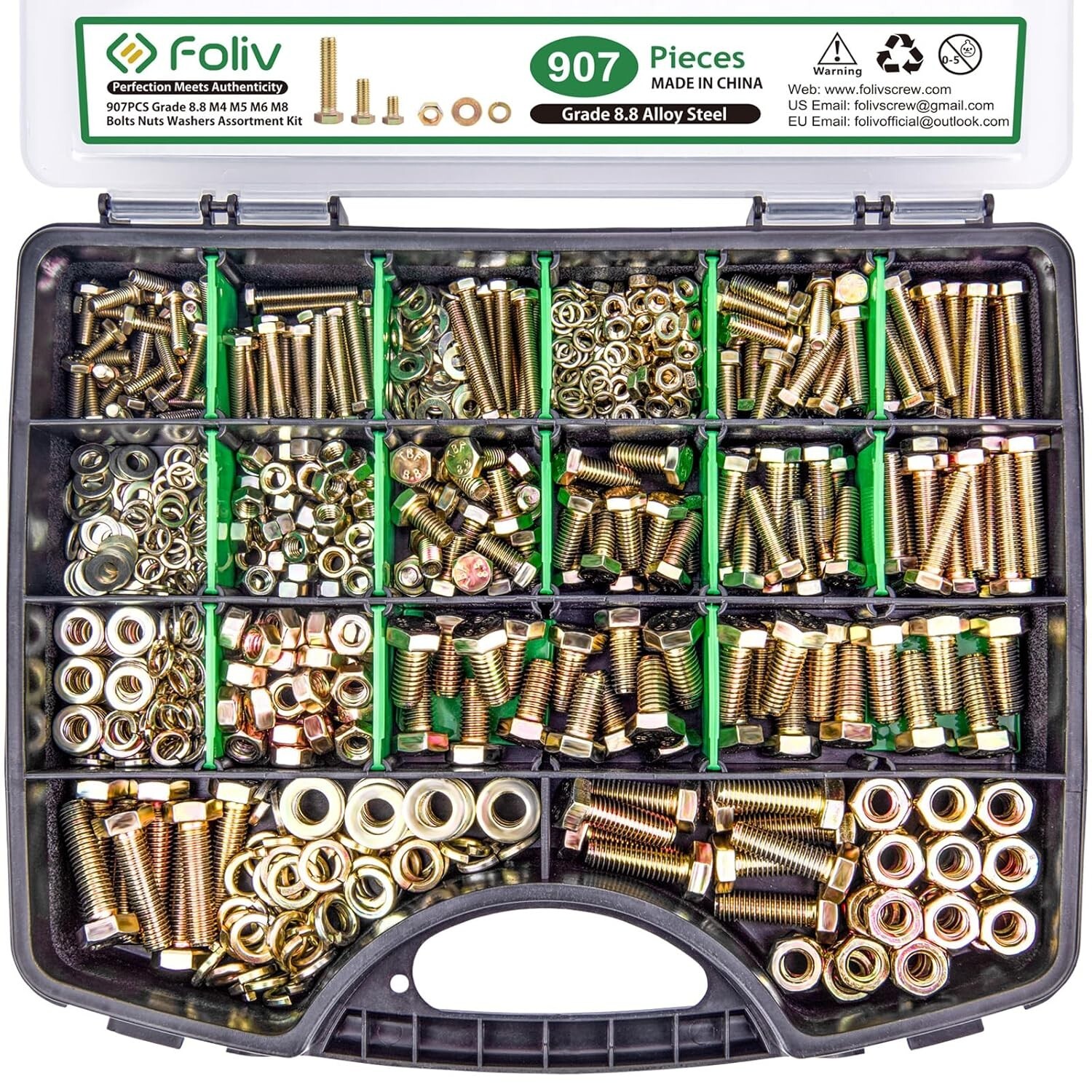 907pcs Heavy-Duty Bolt Set - M4 M5 M6 M8 with Eco-Friendly Initiative