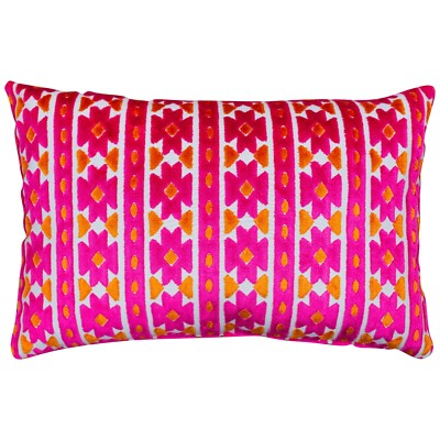 Rechteckiges Kissen Kashan Samt mit geometrischem Schnitt XL. Hellrosa & Orange. 23x15''