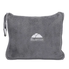BlueHills Premium Soft Travel Blanket Pillow Airplane Flight Blanket Throw -Gray