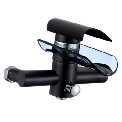 Wasserfall Glas Armatur Badewanne schwarz | Badewannenarmatur | Wannenarmatur