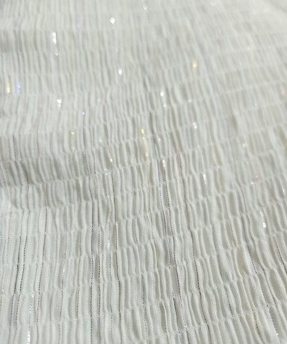 White Shirred Dress Fabric With Metallic Threads - Super Cute! 90cm x 90cm - Picture 5 of 6