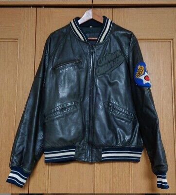 Bkack Avirex Track Field Leather jacket Classic Vintage sz Small