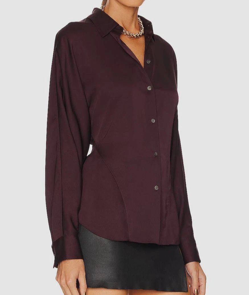265 Theory Women s Purple Theory Button Up Back Tuck Satin Blouse Size S